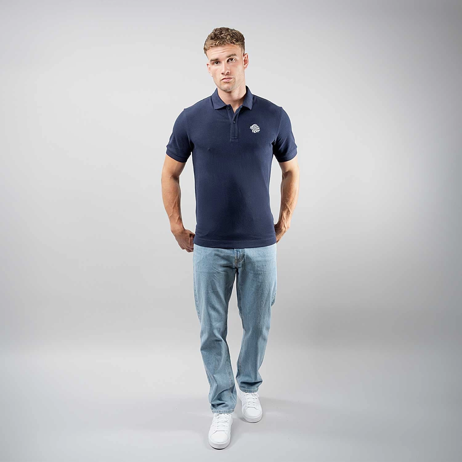 Adult Team GB Mono Lion Polo  - Navy Cozy Layer Anti Shrinkage Treatment