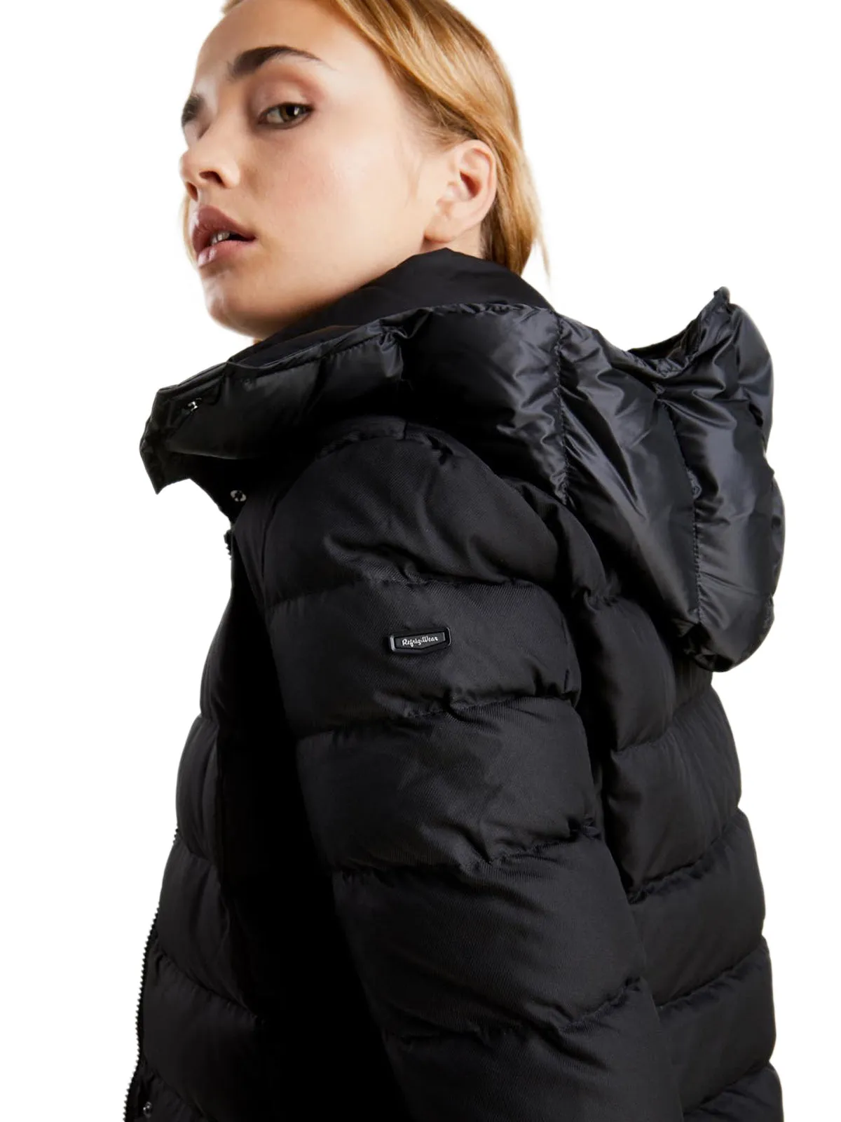 Suede Refrigiwear giacca piumino con cappuccio da donna Grace W06300 XT3696 G06000 nero