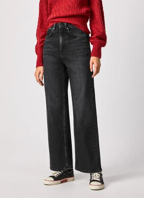PepeJeans Lexa Sky Wide Fit High Waist Jeans PL203899VW9 denim black stain resistant coating All Time Use