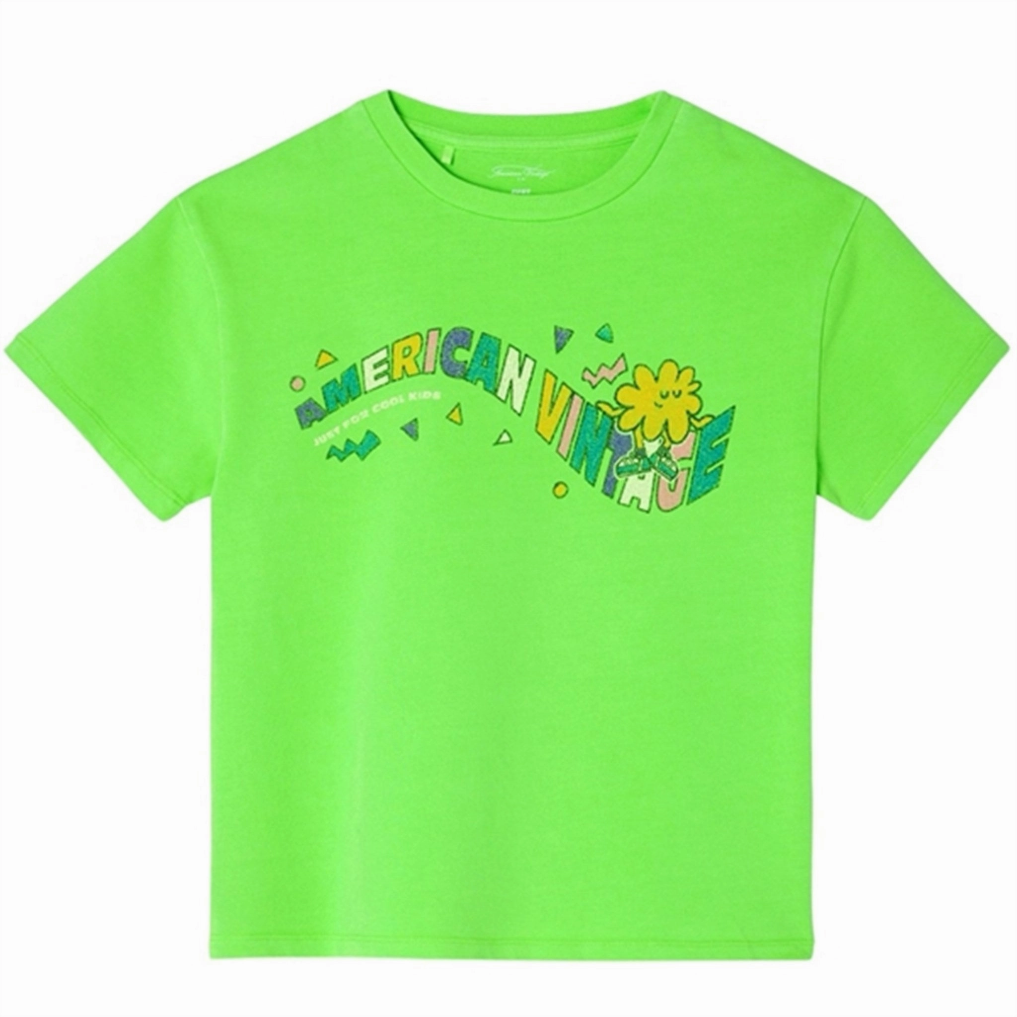 Slim fit sleekness Light Outfit American Vintage T-shirt Droit Mc Col Rond Imprime Absinthe Fluo