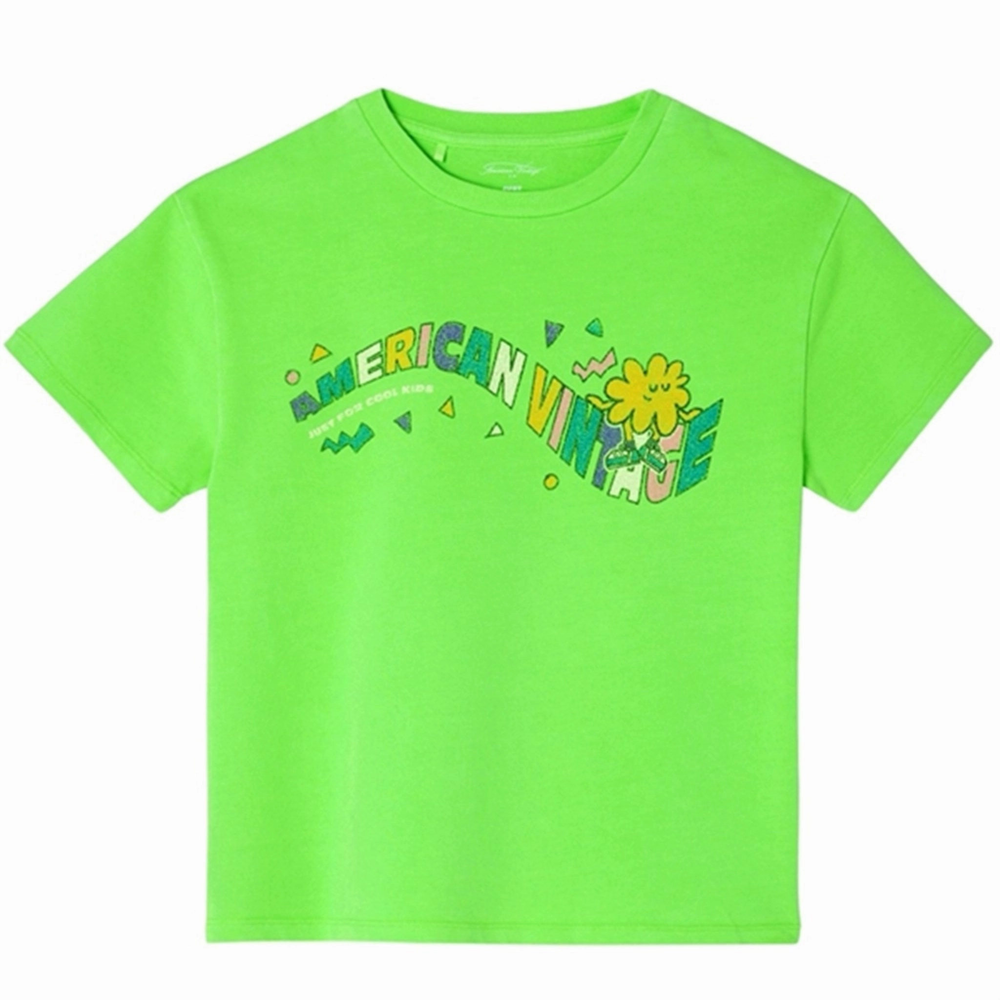 Cross Grain Knit American Vintage T-shirt Droit Mc Col Rond Imprime Absinthe Fluo