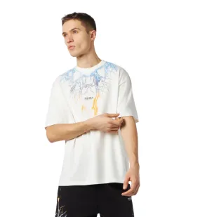 Phobia maglietta bianca manica corta da uomo PH00543 stampa fulmini bicolore blu-giallo Outdoor Outfit Style