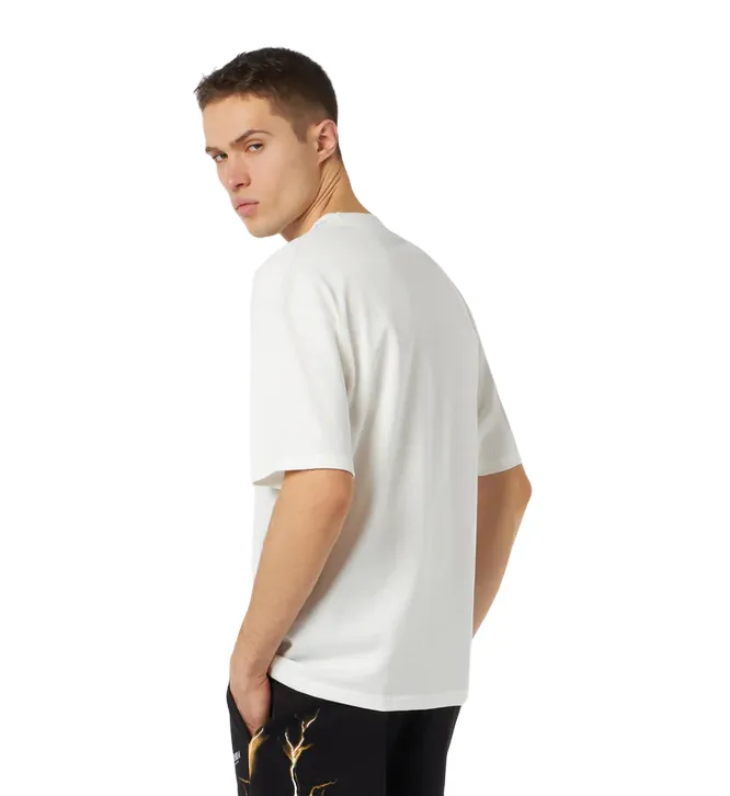 Phobia maglietta bianca manica corta da uomo PH00543 stampa fulmini bicolore blu-giallo Soft and Light Wear Simple Comfort Look