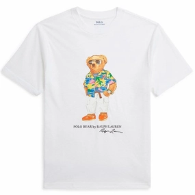 Polo Ralph Lauren Boy T-Shirt Bear White GarmentDyedTexture Simple Comfort