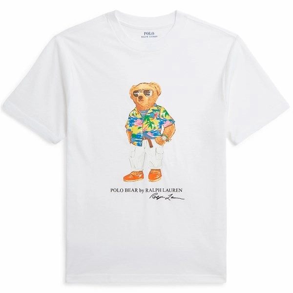 Polo Ralph Lauren Boy T-Shirt Bear White GarmentDyedTexture Simple Comfort