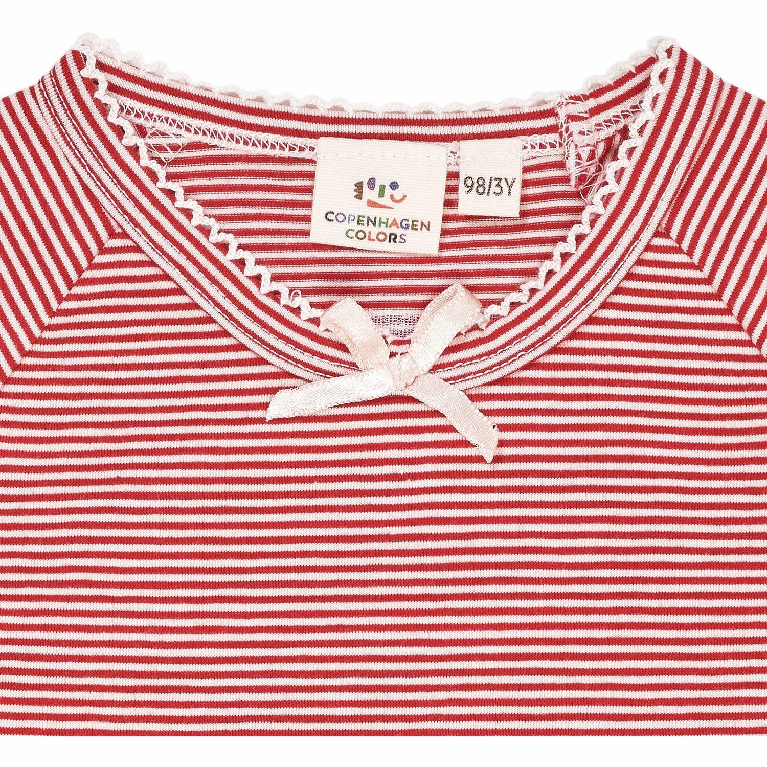 COPENHAGEN COLORS Red/Cream Stripe Striped Ls Tee W. Bow Matte Look