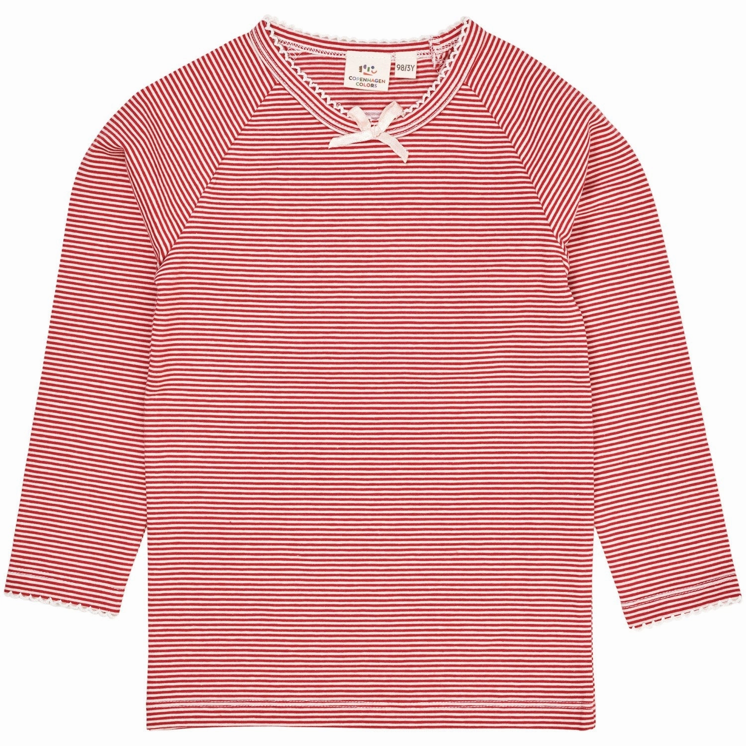 COPENHAGEN COLORS Red/Cream Stripe Striped Ls Tee W. Bow Beach Ready Travel Essential