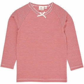 COPENHAGEN COLORS Red/Cream Stripe Striped Ls Tee W. Bow Beach Ready Travel Essential