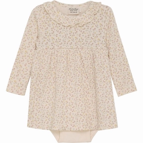 Minymo Pink Champagne Kjole AOP Rib Light Drape Modern Wear