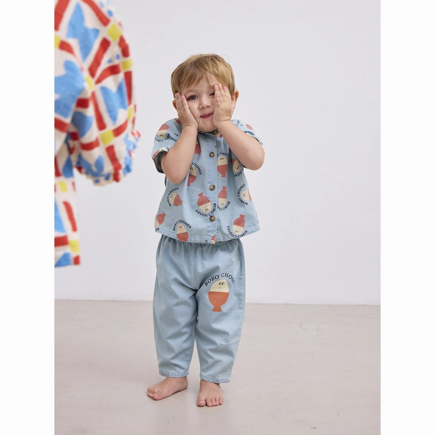 Bobo Choses Light Blue Morning Egg All Over Denim Shirt Stylish Element