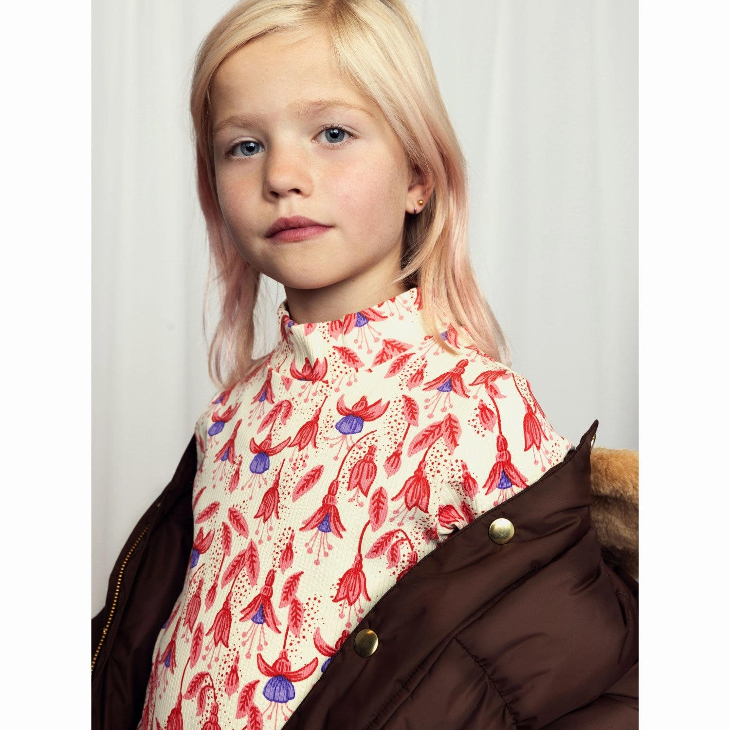 Mini Rodini Red Fuchsia Aop High Neck Blouse Bold Prints