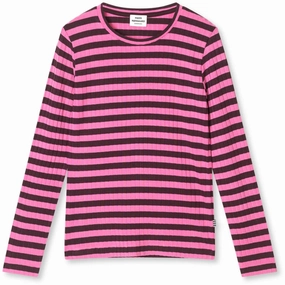 Mads N?rgaard Plum Perfect/Carmine Rose 5X5 Classic Stripe Talika Blouse Embellished Neckline