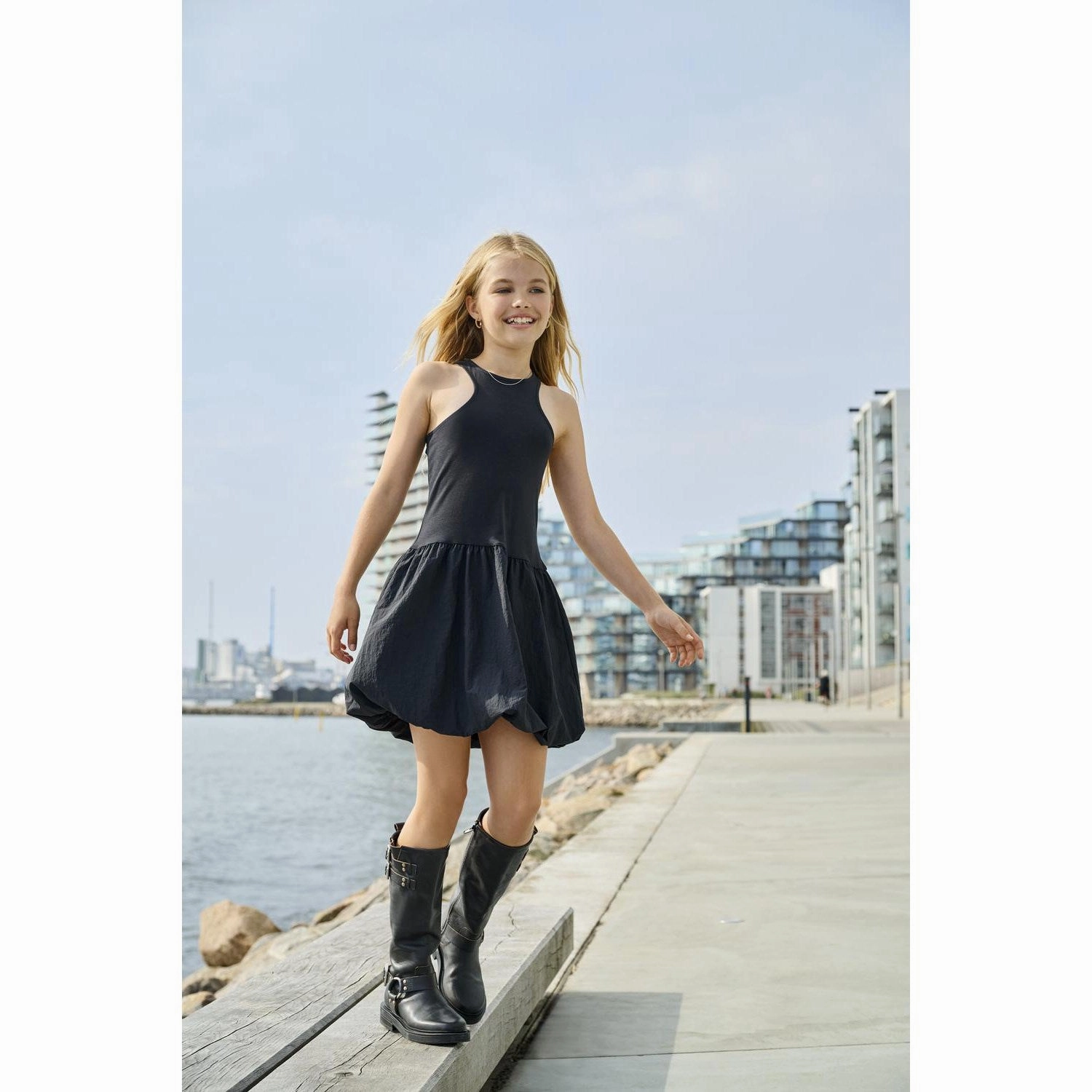 kids ONLY Black Lia Ballon Mix Short Dress Youthful Style