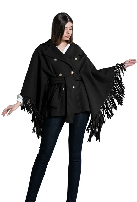 Relish Cappotto corto da donna con frange Miuna RDA2205009047n black Commend family trip