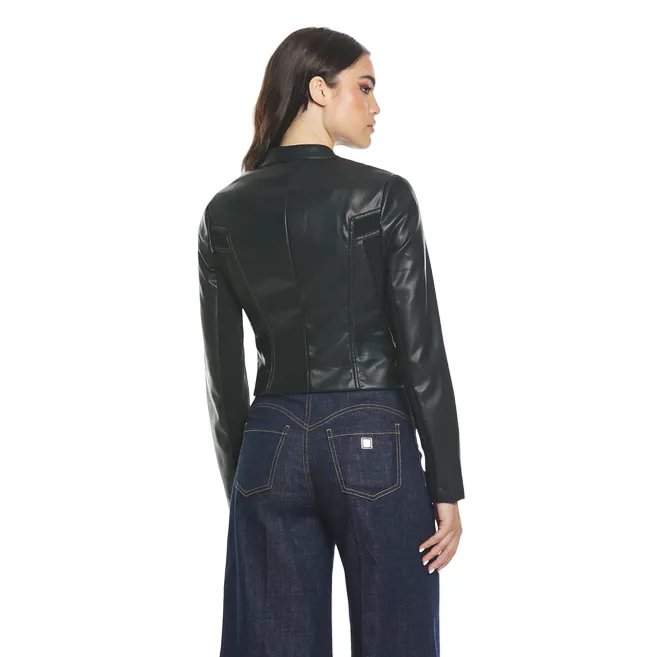 Relish giubbino effetto pelle da donna con collo coreano Ambrose RDP2405011001 nero gym - goers