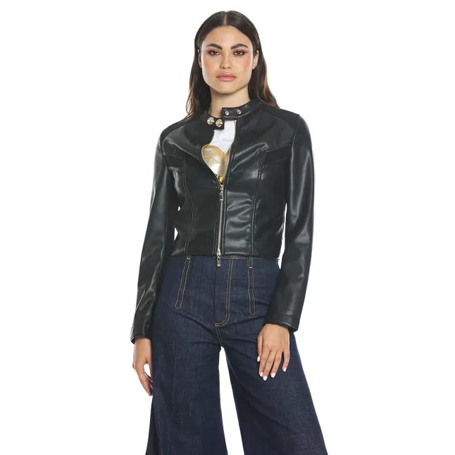 Relish giubbino effetto pelle da donna con collo coreano Ambrose RDP2405011001 nero Packable design Stretchy