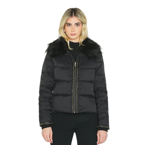 Fast Wear Relish Piumino da donna MINAKO con collo ecopelliccia e catena zip pi?? costina polsi nero