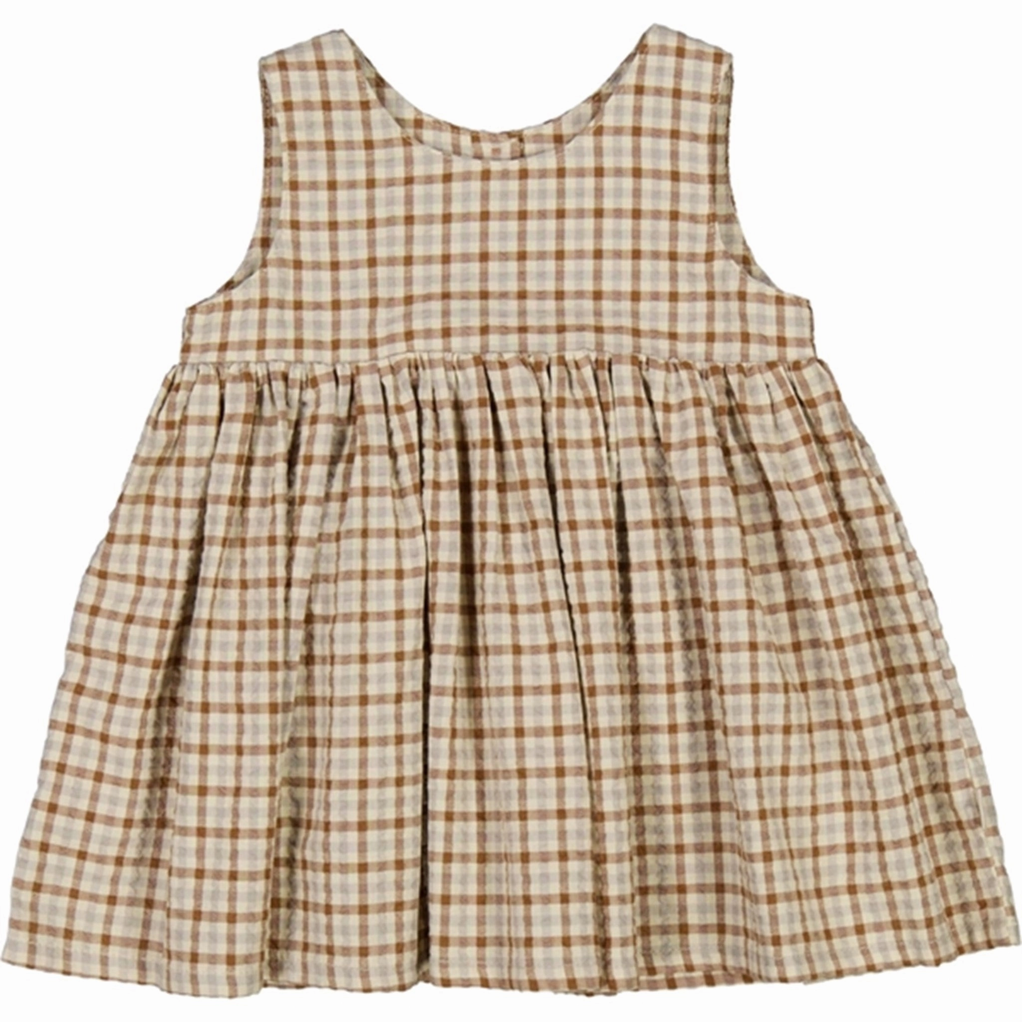 Wheat Golden Dove Check Pinafore Wrinkles Dress V Neckline Breath Soft
