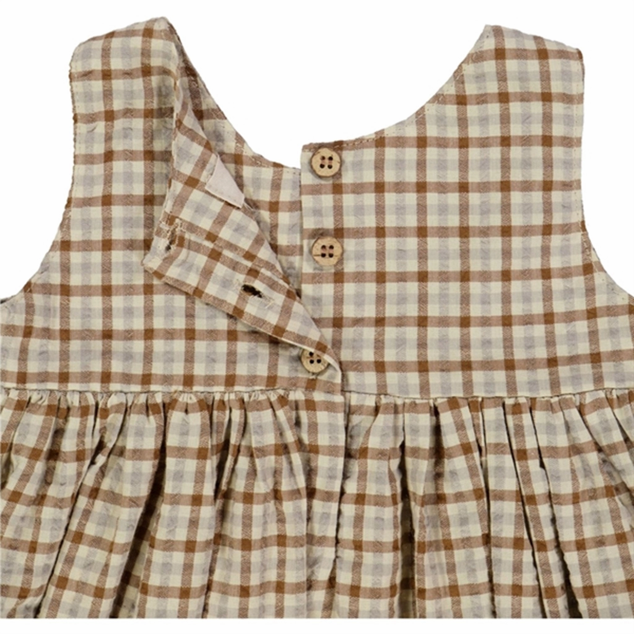 Spring-Season Wheat Golden Dove Check Pinafore Wrinkles Dress