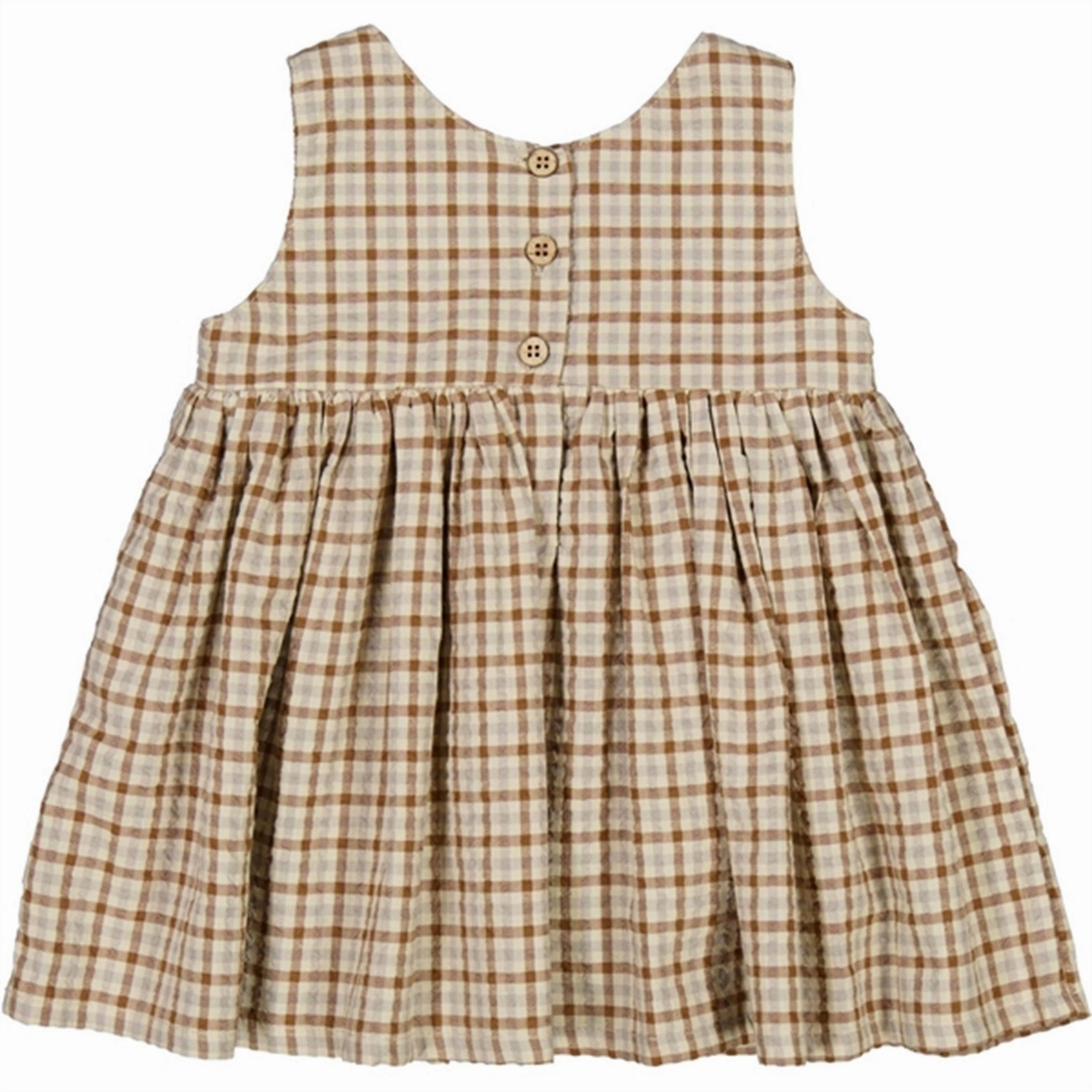 Minimalist-Trend Wheat Golden Dove Check Pinafore Wrinkles Dress
