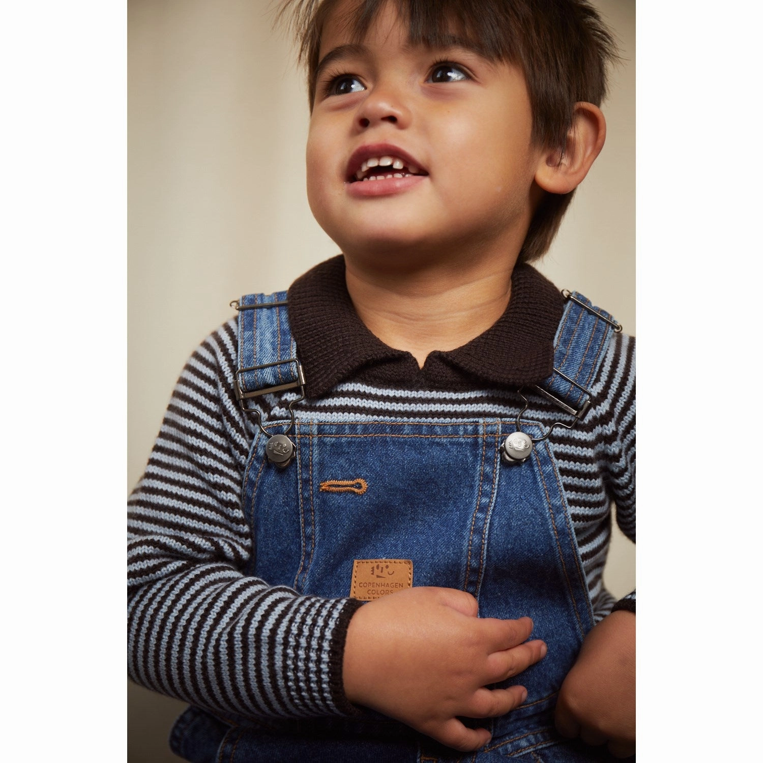 Trendy Pattern Beach Attire COPENHAGEN COLORS Dk Brown/Dusty Blue Stripe Merino Striped Blouse W. Collar