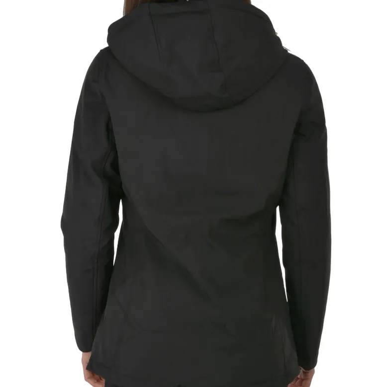 Yes Zee Piumino da donna con cappuccio lunghezza media O088/Q400 0801 nero-beige Wrinkle Resistant Material