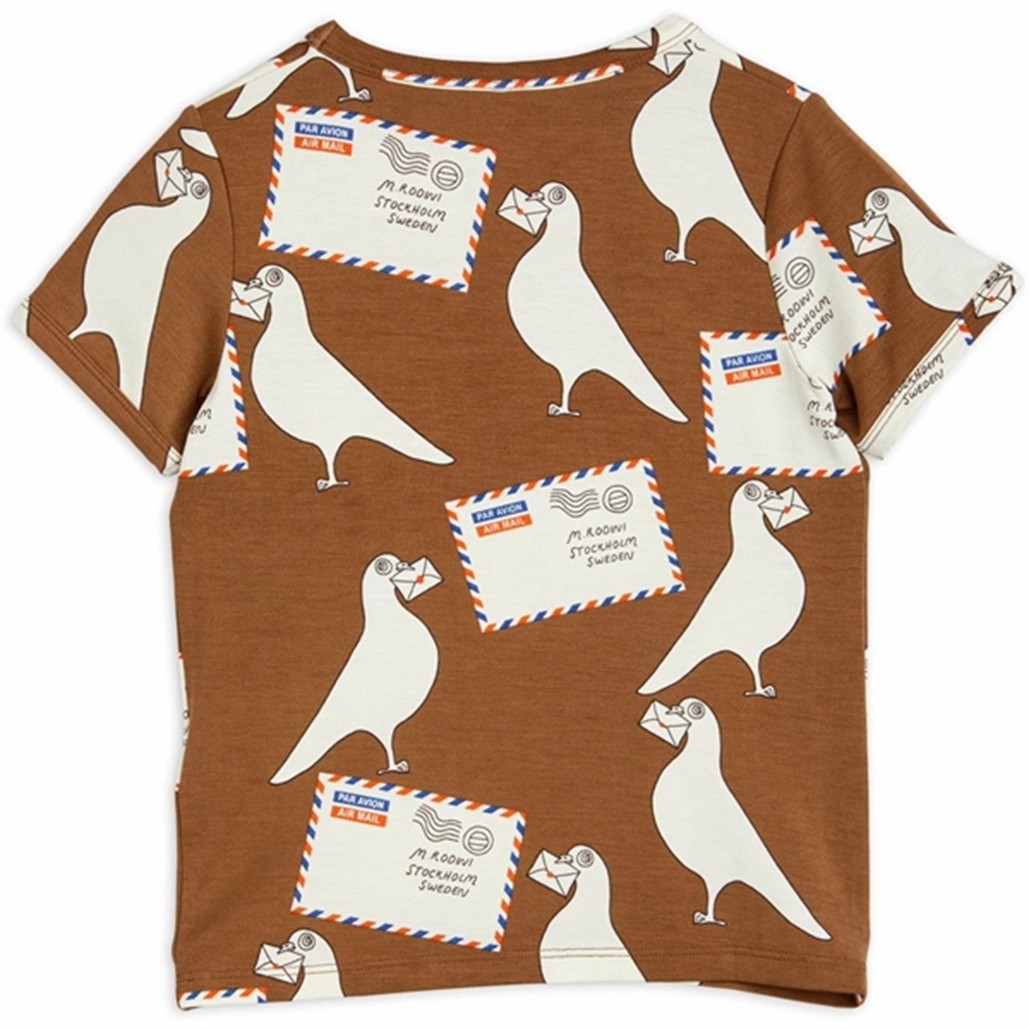 monochromatic Beach Outfit Mini Rodini Pigeons Tencel Aop T-shirt Brown