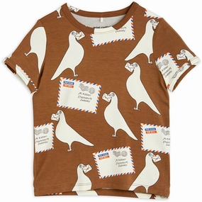 Chilly Day Style Versatile Layering Mini Rodini Pigeons Tencel Aop T-shirt Brown