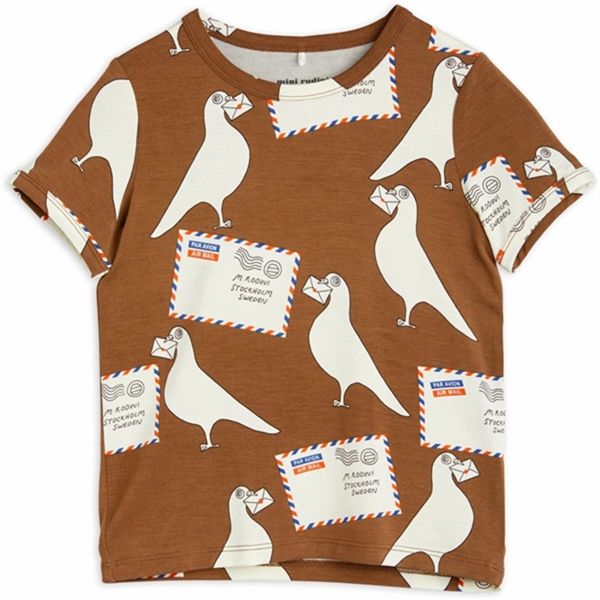 Chilly Day Style Versatile Layering Mini Rodini Pigeons Tencel Aop T-shirt Brown