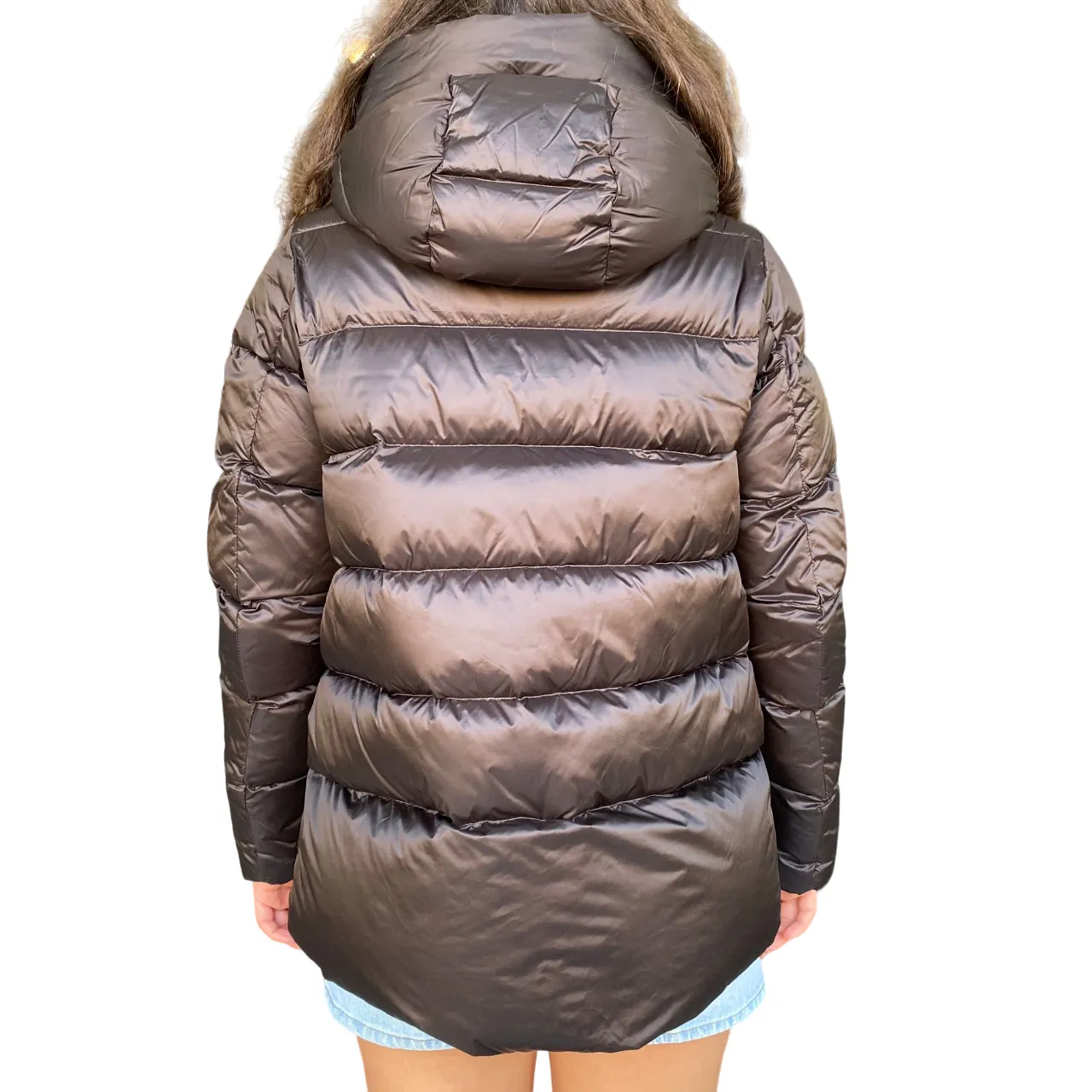 Bomboogie piumino corto da donna con cappuccio Roma GW6012TDLC3 14 marrone Easy Zip