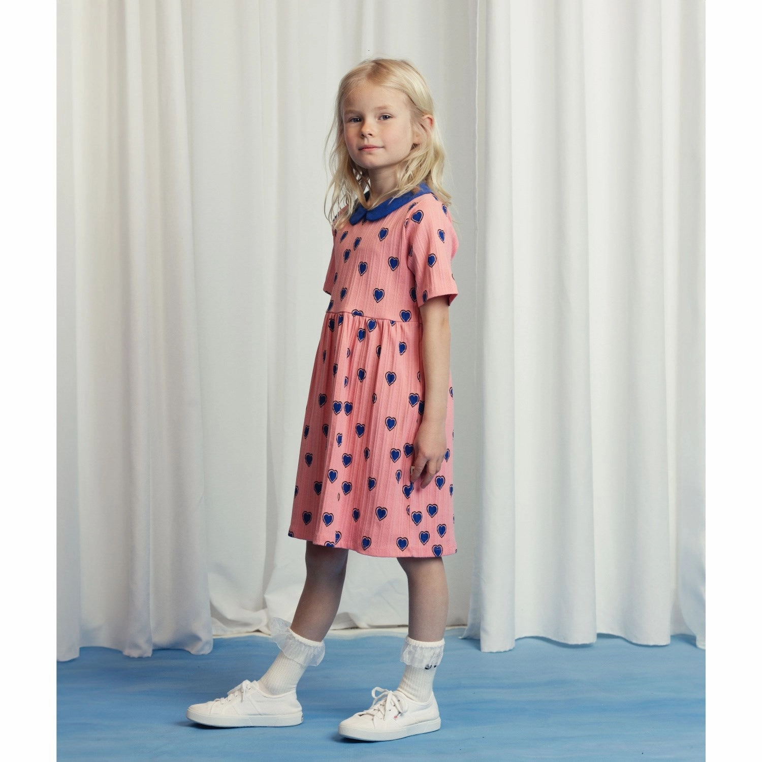 Form Flow Nature Inspired Mini Rodini Pink Outlined Hearts AOP Dress