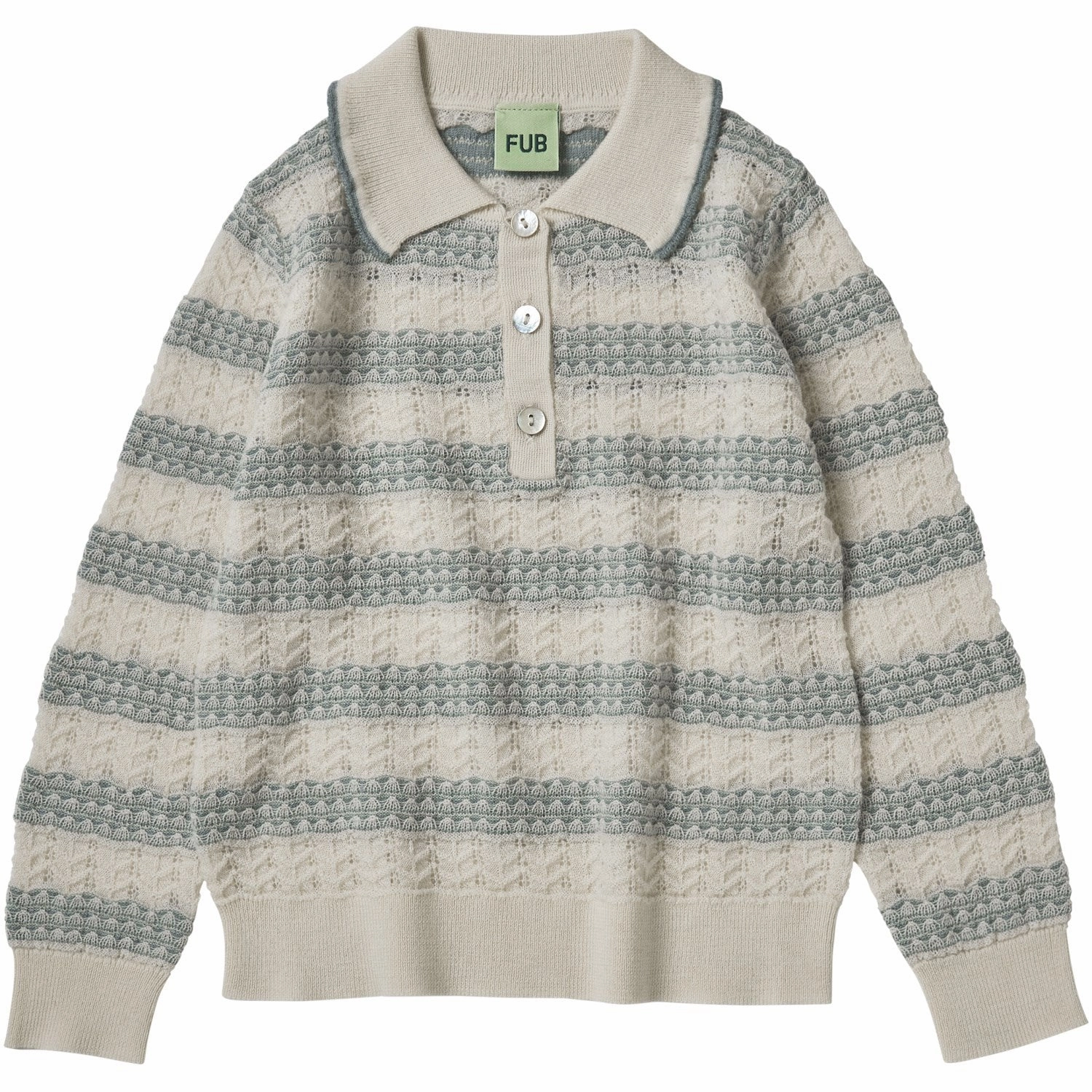 FUB Ecru/Misty Green Pointelle Polo Quick-Dry Fabric