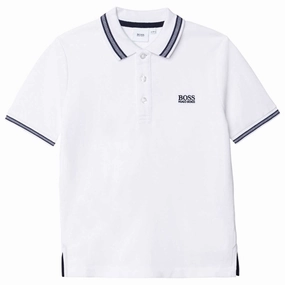 Hugo Boss Boy Short Sleeve Polo White Layering Essential MoistureWicking Fabric