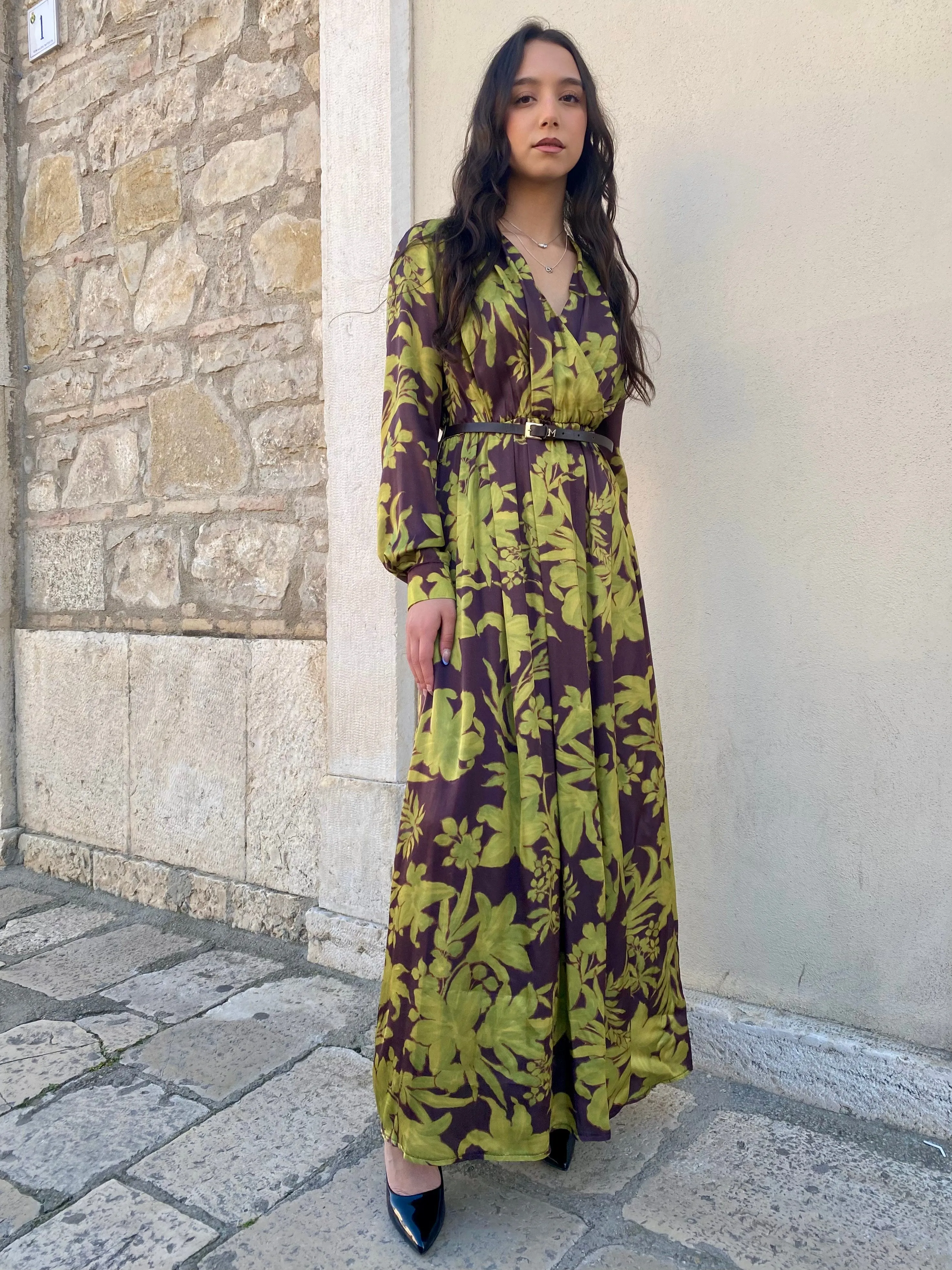 Young Edge Subtle design Maryley abito manica lunga con cintura in cuoio 24IB317 59 fantasia