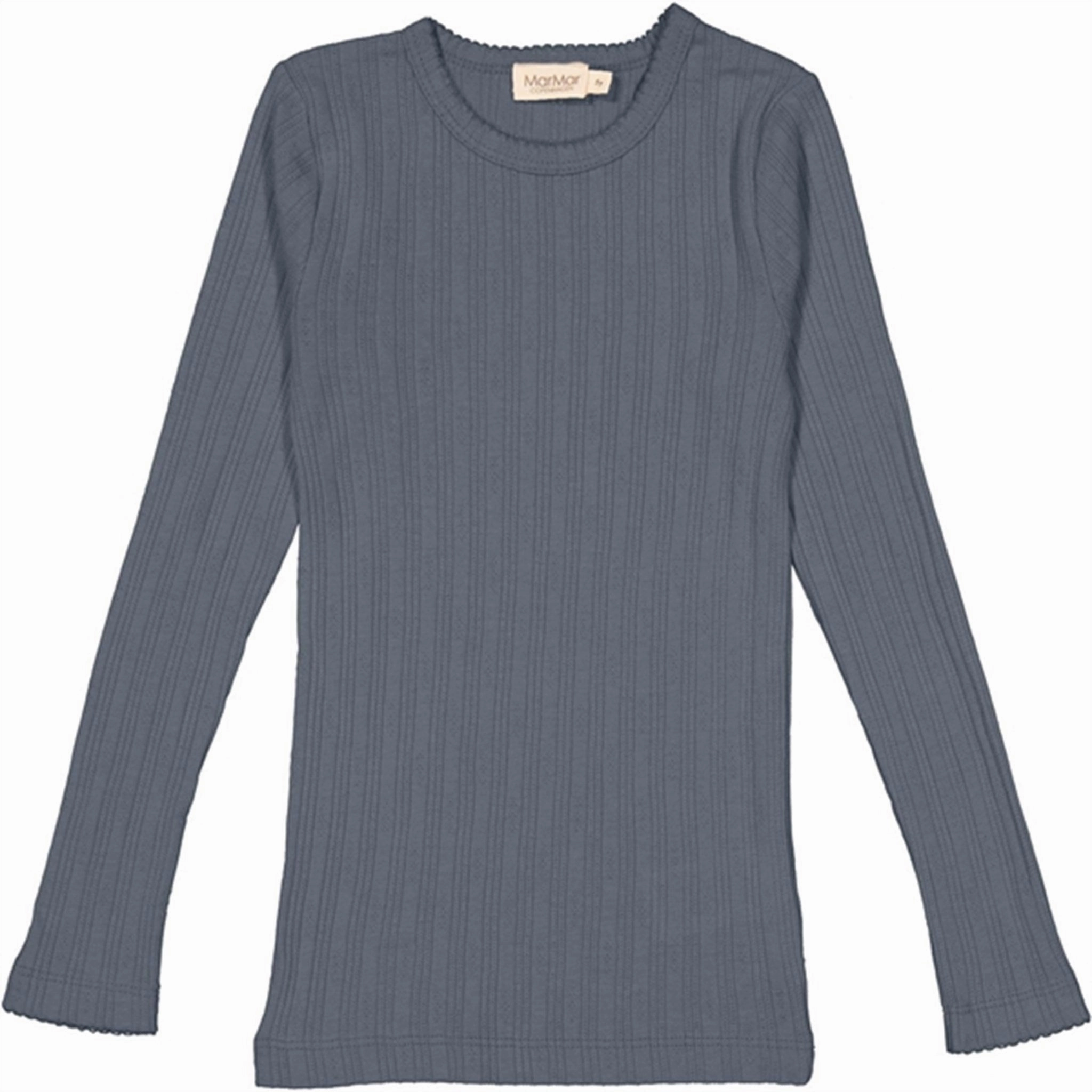 MarMar Modal Stormy Blue Tamra Pointelle Rib Blouse Non Iron Fabric