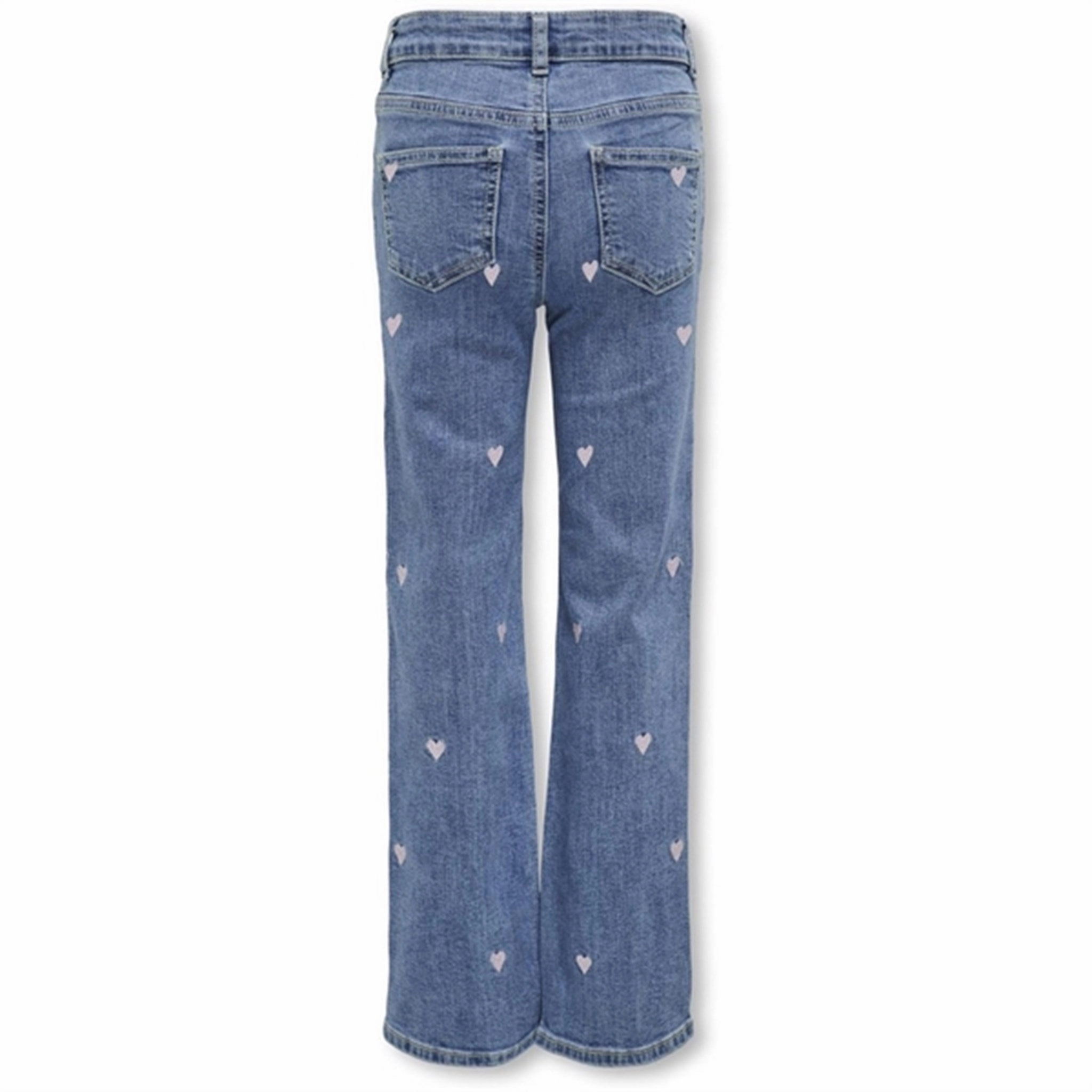 Kids ONLY Light Medium Blue Denim Juicy Wide Leg Heart Denim Jeans No Bulk Seam Design Softened Denim Material