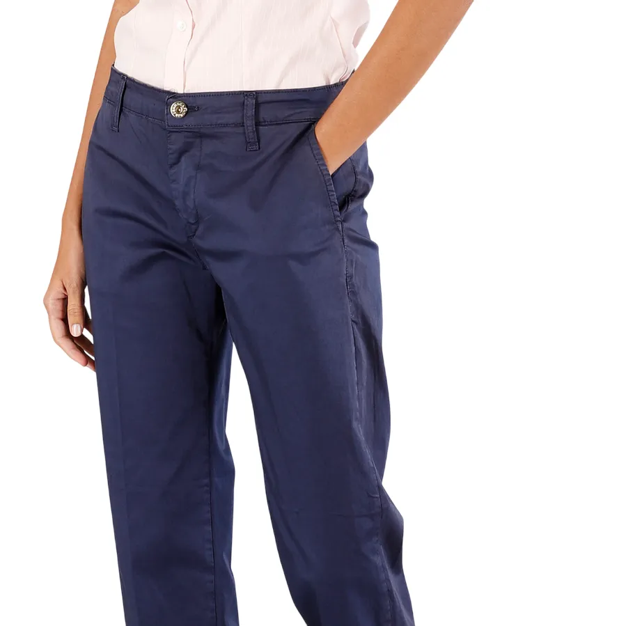 Caf??Noir pantalone a sigaretta da donna in tinto capo C7JP0225 B020 blu Anti Slip Waistband