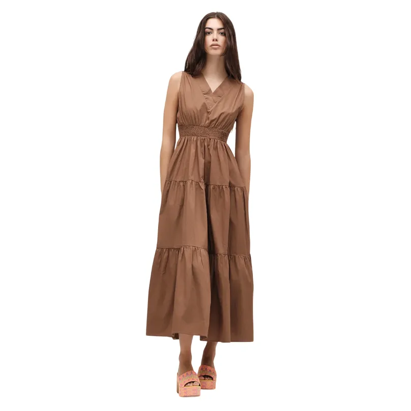 Charming Style Griffai Abito lungo da donna con balze popeline DGP6693 tabacco