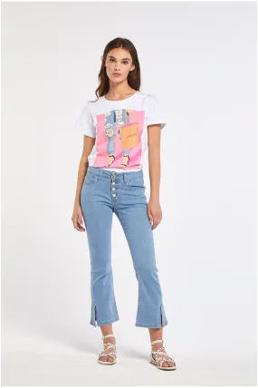 Ventilated Mesh Lining Caf??Noir Pantalone Jeans Cropped Flare con bottoni a vista C7JJ0077 B049 sky