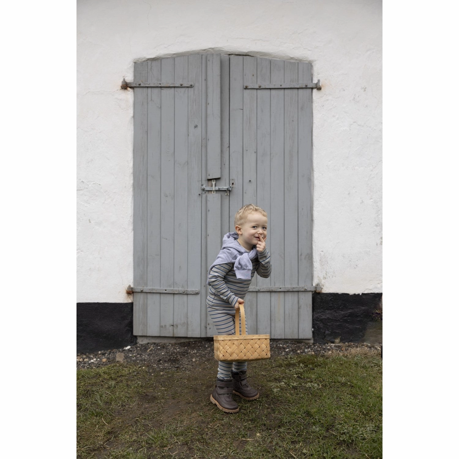 Petit Piao Deep Cobalt/Grey Stone Blouse Modal Thin Striped Layered Sleeve Cuffs Black Tie Optional