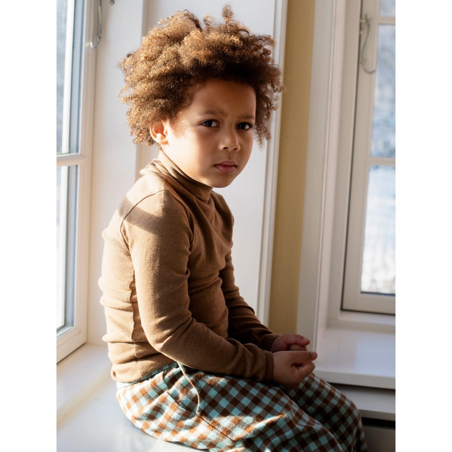 Serendipity Almond Turtleneck Blouse Breathable Cotton