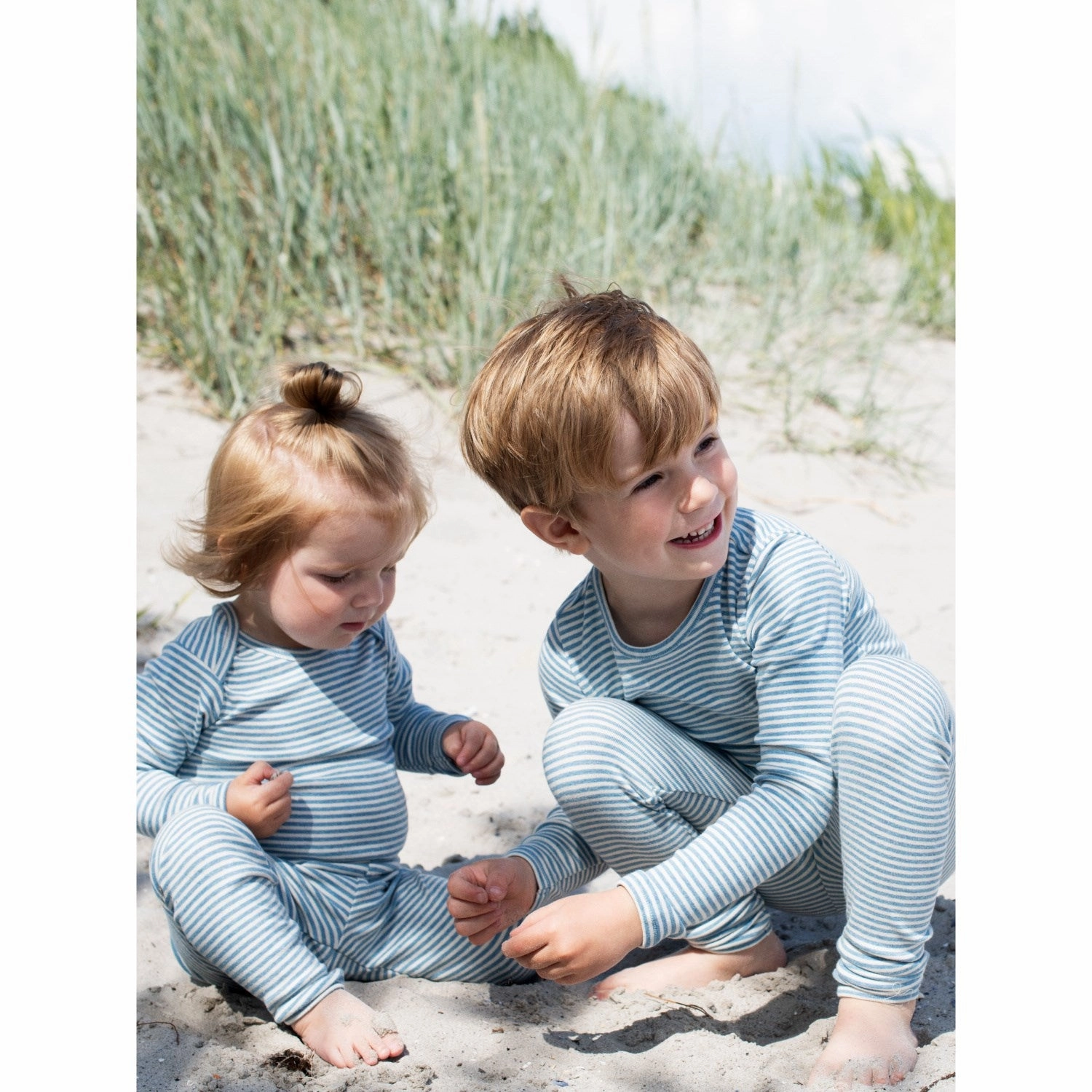 Serendipity Azur/Ecru Slim Blouse Stripe Wrinkle Resistant Finish