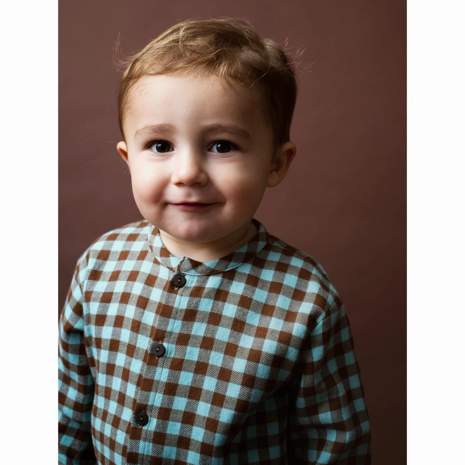 Serendipity Coffee Checks Baby Brushed Shirt Long Sleeve Sleek Silhouette