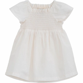 Cozy Design Cinched-Waist Serendipity Offwhite Baby Smock Dress
