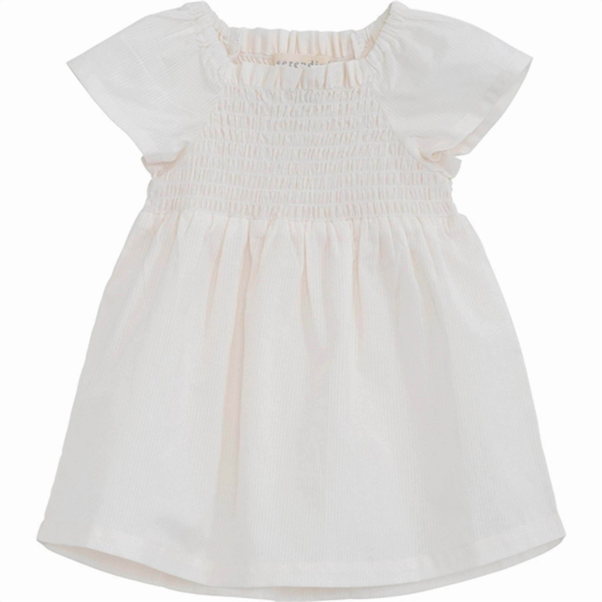Cozy Design Cinched-Waist Serendipity Offwhite Baby Smock Dress