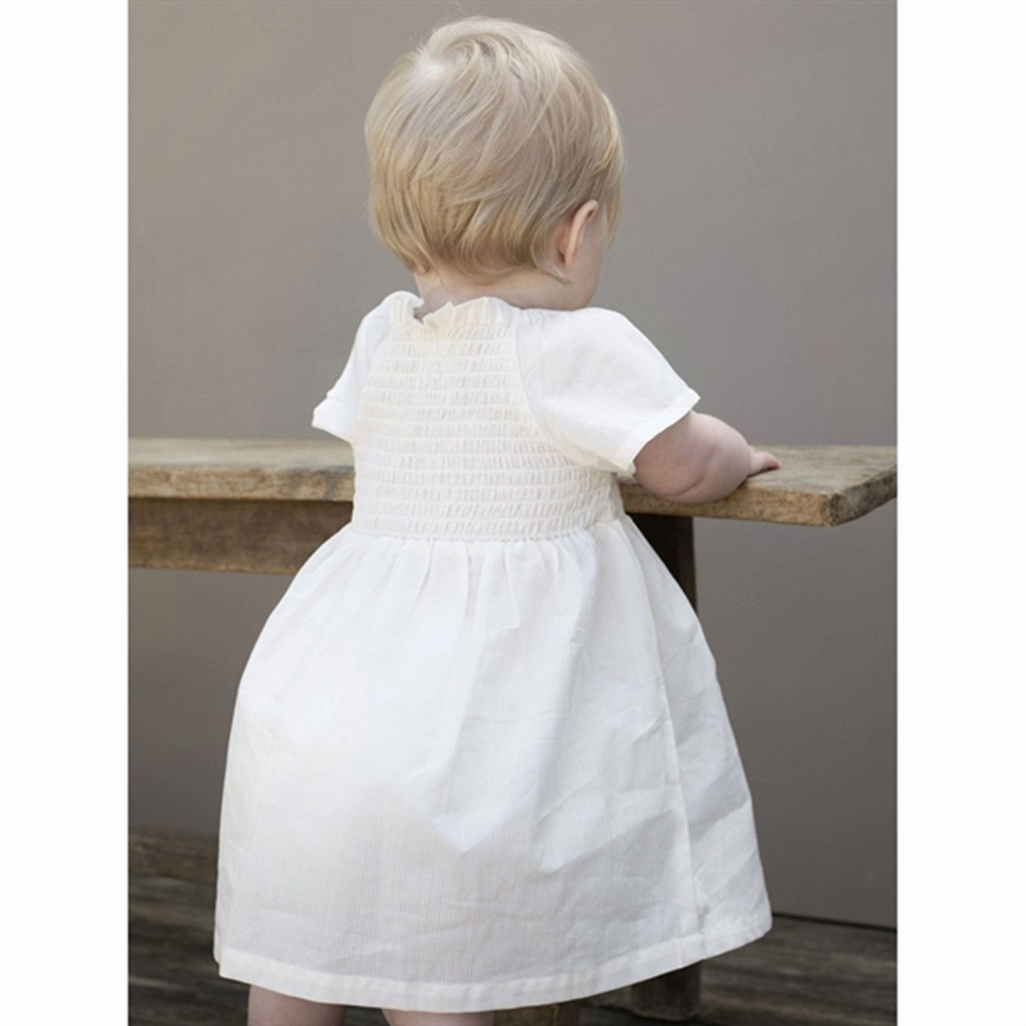 Serendipity Offwhite Baby Smock Dress Beadwork Bow-Detail