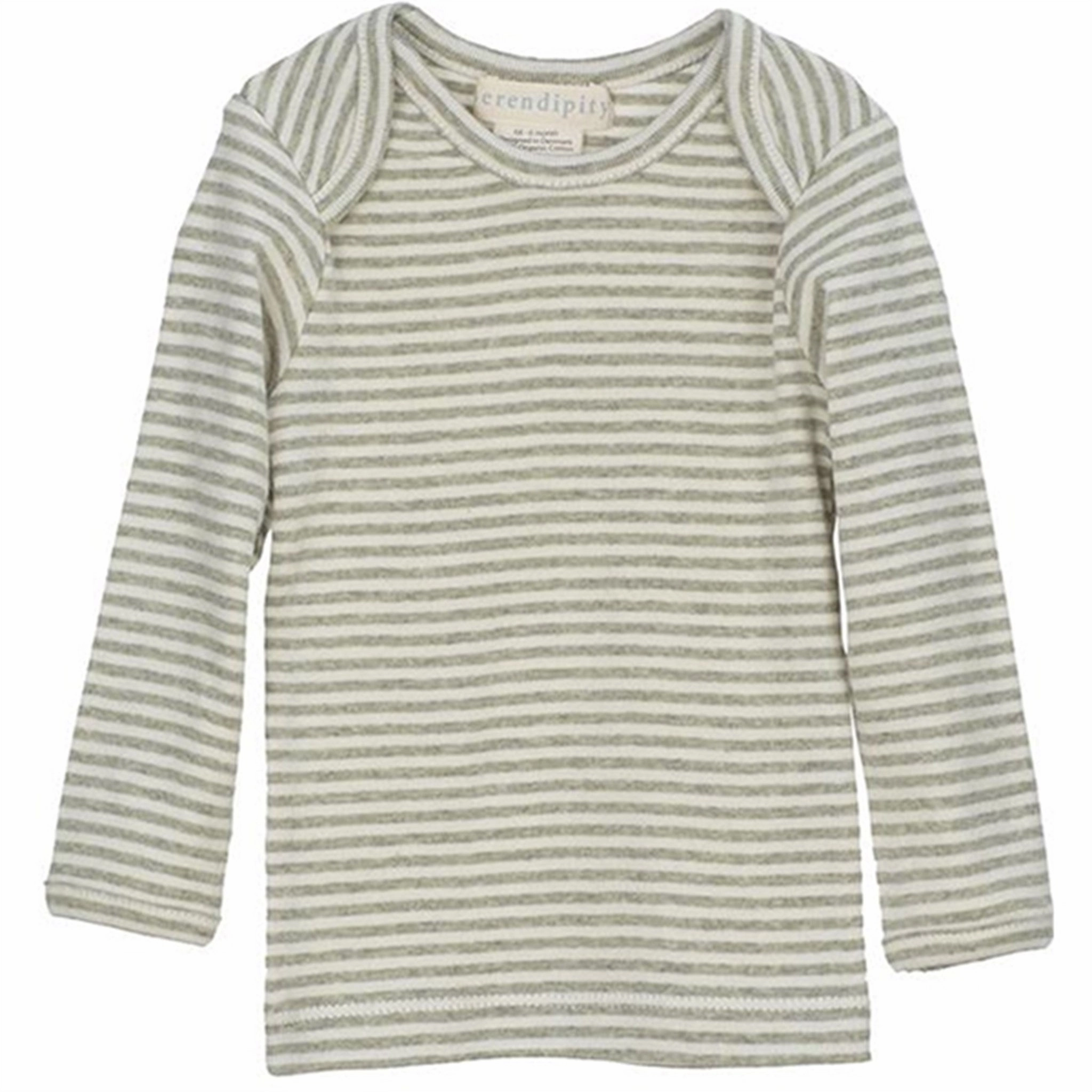 Serendipity Sage/Ecru Rib Baby Tee Stripe Bluse Layered Collar Chic Look