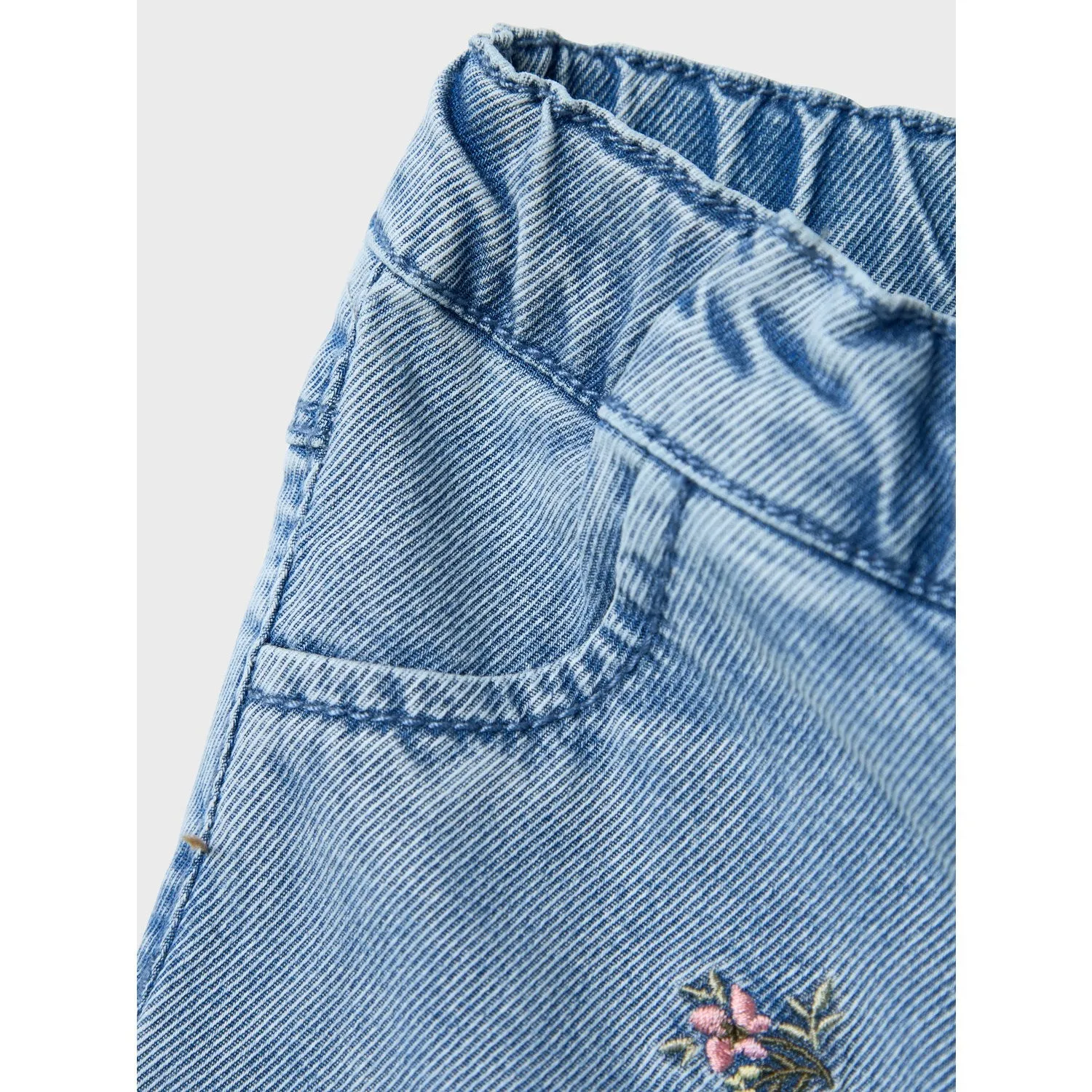 Name It Light Blue Denim Rose Shaped Embroidery Jeans Everyday Layer Neutral Loose