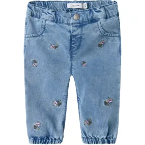 Name It Light Blue Denim Rose Shaped Embroidery Jeans Stretch Soft Riveted Stress Points