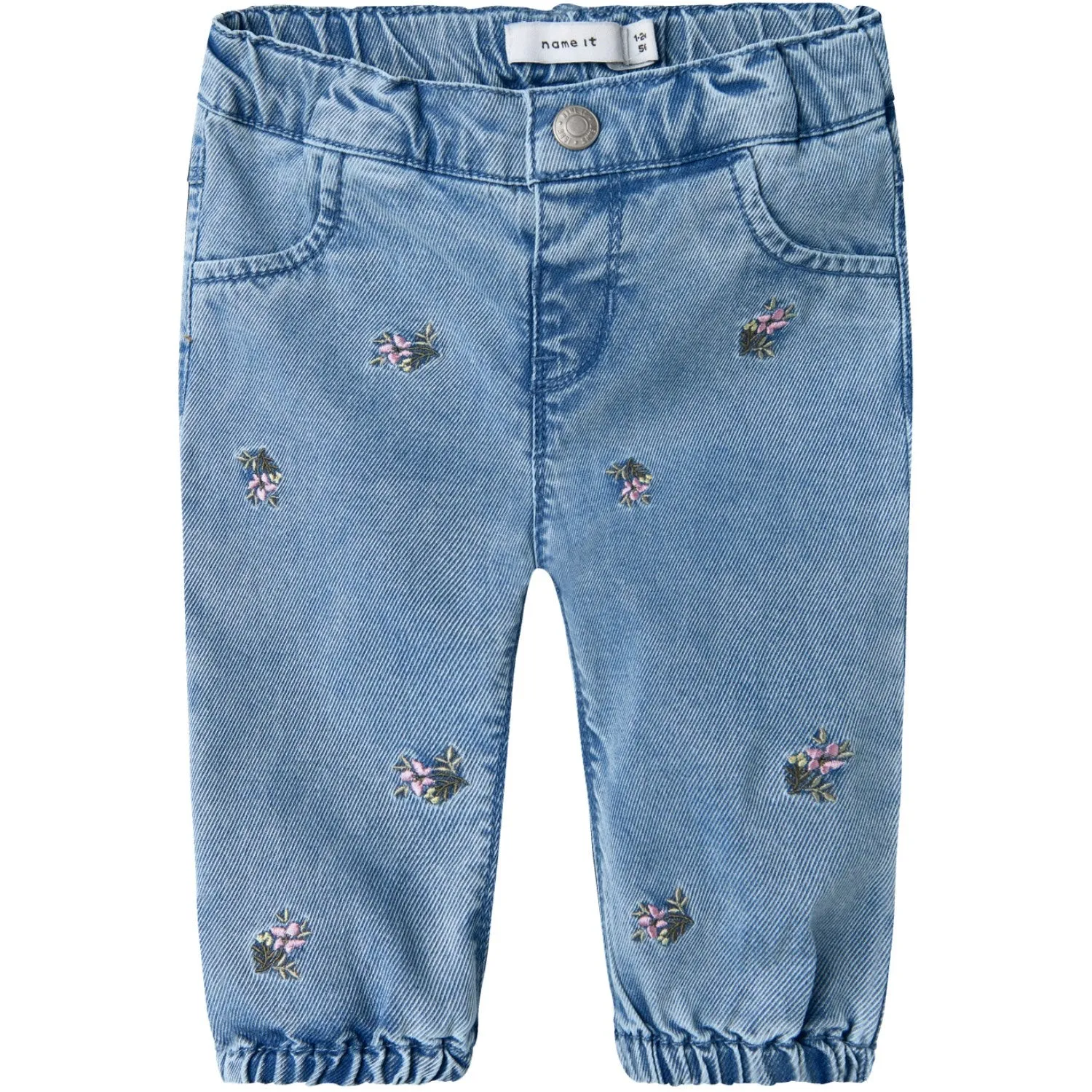 Name It Light Blue Denim Rose Shaped Embroidery Jeans All Around Fit Abrasion Resistant Denim